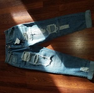 High Waist Distressed Mom Jeans